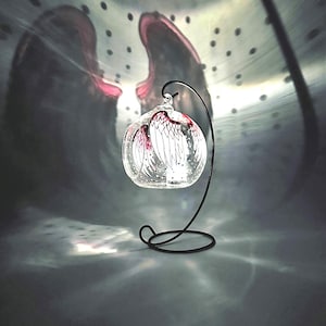 Pink Angel Wings Glass Candle Holder, Hand Painted, Angel Wings Tealight holder