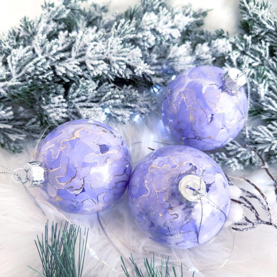 Lila & Gold Glas Weihnachtskugeln - 3er Set - Handbemalt