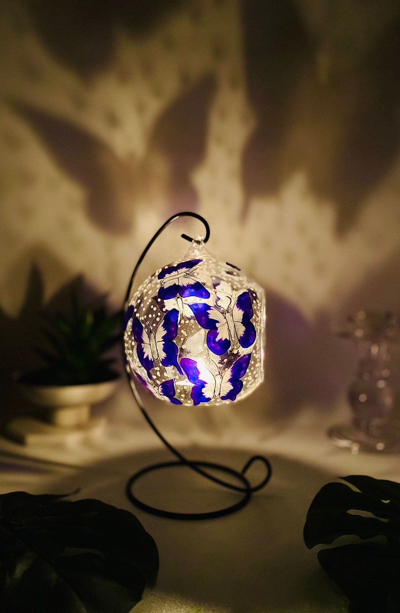 Blue Butterfly Glass Candle Holder Tea Light Holder Hand Etsy UK