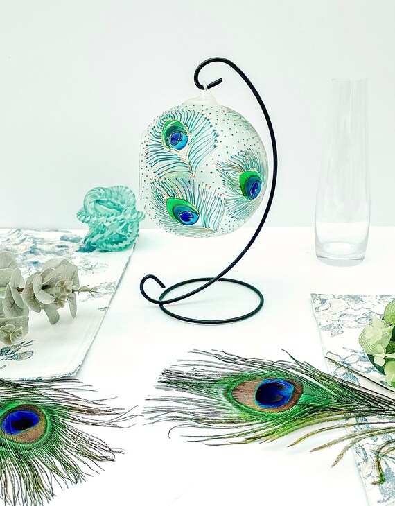 Peacock Decor Glass Candle Holder Hand Painted Tealight Etsy