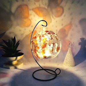 Hand Painted Butterfly Glass Candle Holder with Metal Stand