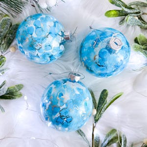 Blue Glass Christmas Baubles Set: Hand-Painted Holiday Decor