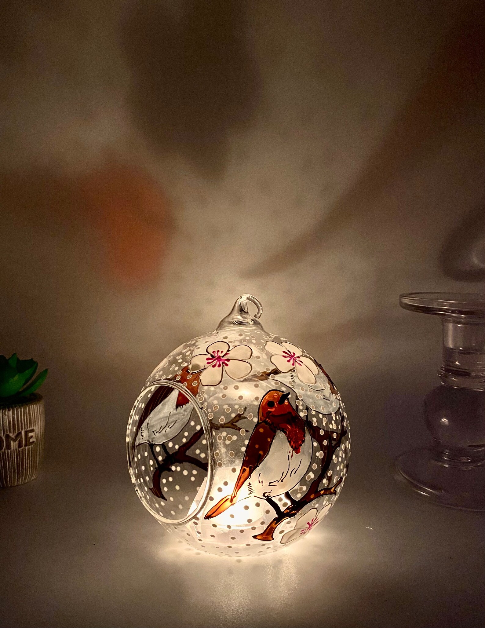 Robin Glass Candle Holder Robin Decoration Glass Tealight Etsy UK