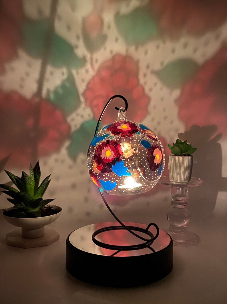 Burgundy Floral Glass Candle Holder Tealight Holder Stain Etsy UK