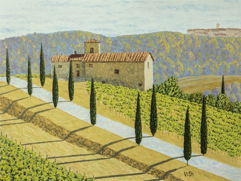 Tuscany Landscape Wall Art / Italian Vineyard Farm Original Etsy