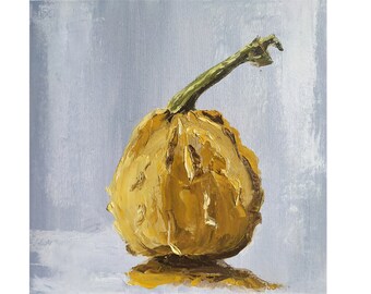 Yellow Pumpkin Painting, Thanksgiving decor, Kitchen fruit oil painting, Still life oil painting original artwork, Pumpkin Impasto Painting