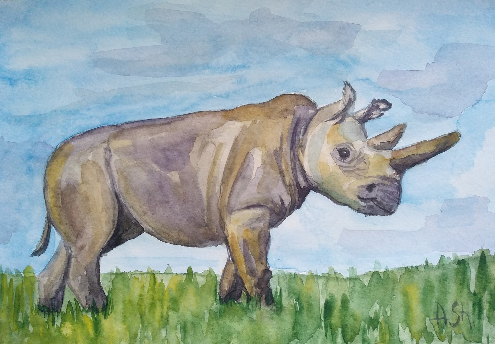 Nashorn Aquarell Original Kunstwerk Nashorn Malerei Afrika Nashorn Aquarell Original Kunstwerk Nashorn Malerei Afrika