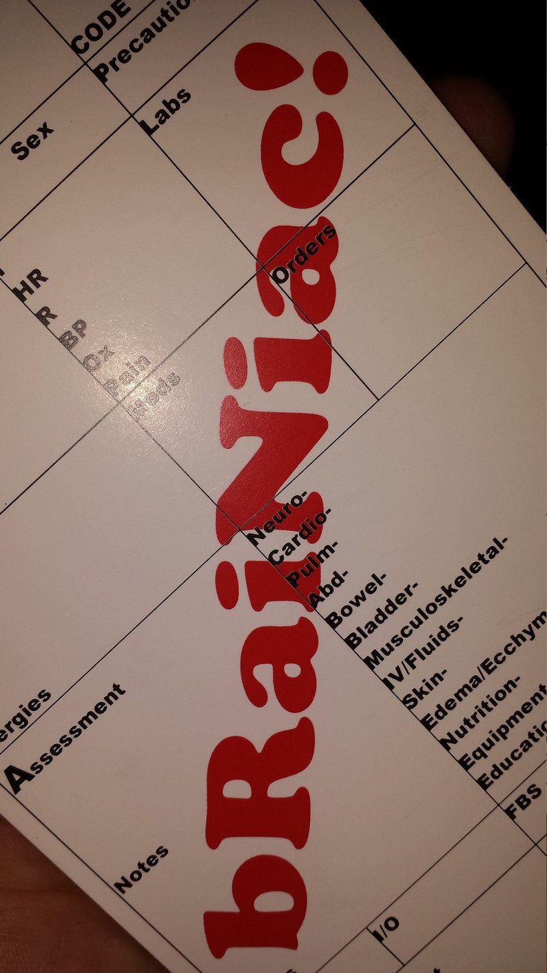 Brainiac! - Nurse Brain Sheet - Notebook - Patient Data Book - 5"x7 ...