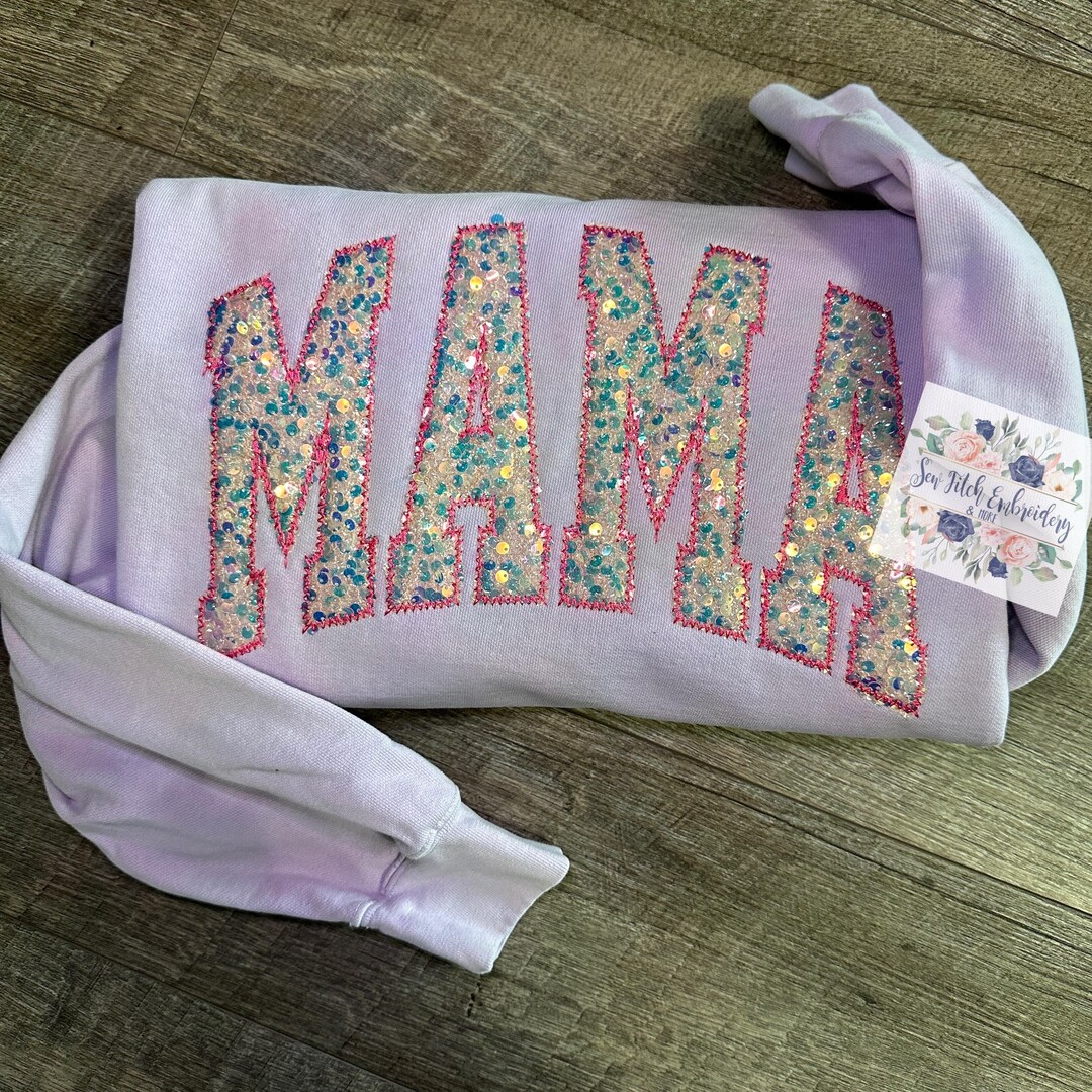 MAMA Sequin Round Neck Short Sleeve T-Shirt