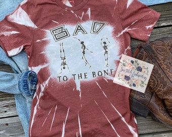 bad to the bone bleached shirt  | fall shirt | bleached shirt | halloween shirt