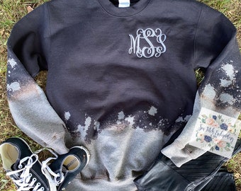 Black Bleached Monogram Sweatshirt Monogrammed Sweatshirt - Etsy