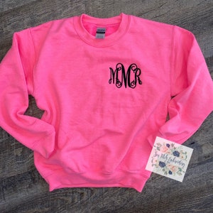 Monogram pink sweatshirt | youth sweatshirt | women's sweatshirt | embroidered monogram