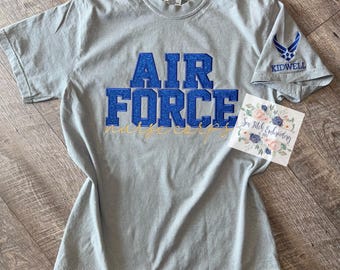 AF mom embroidered shirt | sparkle air force  shirt | Custom tshirt | embroidered tshirt | military girlfriend | military mom