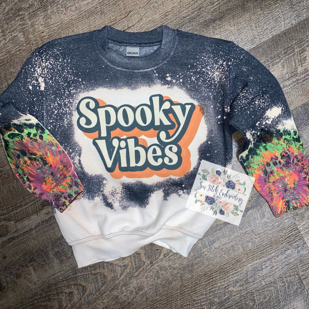 Spooky Vibes Bleached Sweatshirt Halloween Sweatshirt Fall - Etsy