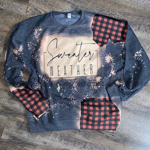 Red Buffalo plaid sweater weather bleached sweatshirt | bleached sweatshirt |
