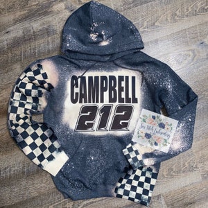 racing bleached hoodie | custom name and number racing sweatshirt | checkered flag  hoodie | racing mom |