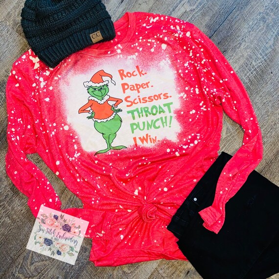 Rock Paper Scissors Throat Punch Grinch Bleached Shirt - Etsy