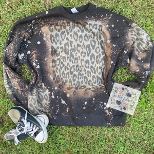 Leopard print bleached black sweatshirt | bleached sweatshirt| leopard peekaboo | distressed sweatshirt