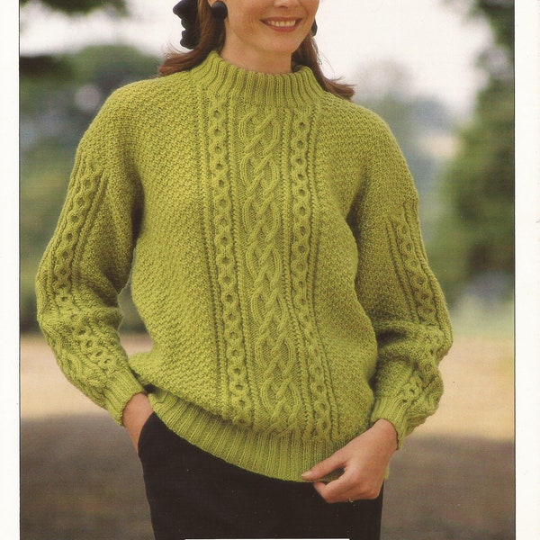 PDF Instant Download Knitting Pattern *Ladies Textured Aran Cable Sweater* Hayfield 00336