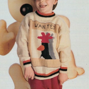 PDF Instant Download Knitting Pattern *Child's Shaun The Sheep Intarsia Sweater* DK Yarn