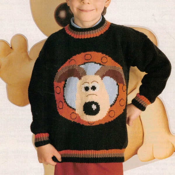 PDF Instant Download Knitting Pattern *Child's Gromit In Porthole Intarsia Sweater* DK Yarn