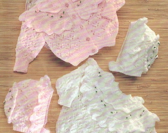 PDF Instant Download Knitting Pattern *Baby's Ruffle Yoke Cardigan, Sweater & Bonnet* DK Weight Yarn