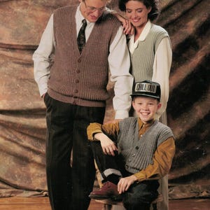 PDF Instant Download Knitting Pattern *Family Fisherman's Rib Waistcoats* DK Weight Yarn