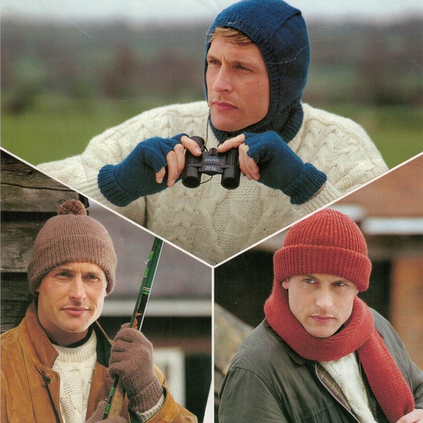 PDF Instant Download Knitting Pattern *Man's Balaclava, Hat and Gloves* DK Weight Yarn