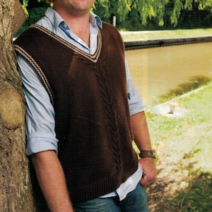 PDF Instant Download Knitting Pattern *Man&#39;s Cabled Vest* DK Yarn