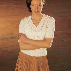 PDF Instant Download Knitting Pattern *Lady's Lace Detail V Neck Top* DK Weight Yarn