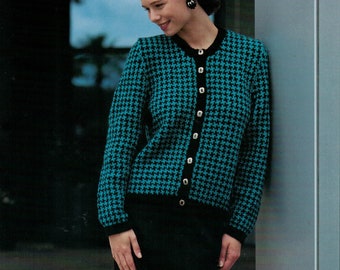 PDF Instant Download Knitting Pattern *Classic Houndstooth Jacket* DK Yarn