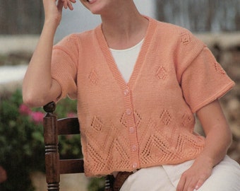 PDF Instant Download Knitting Pattern *Lady's DK V Neck Cardigan with Short Sleeves* Hayfield 4148