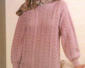 PDF Instant Download Knitting Pattern *Lady's Long Lace Sweater* 4ply Weight Yarn