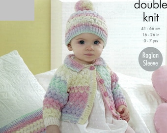 PDF Instant Download Knitting Pattern *Baby And Child's Cardigan, Hat And Blanket* DK Weight Yarn