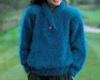 PDF Download instantâneo Padrão de tricô *Suéter de mohair em ponto meia com gola xale e gola alta* Chevy 1122