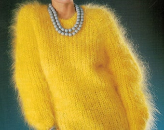 PDF Download instantâneo Padrão de tricô *Suéter grosso de mohair com nervuras de pescador* Fio Mohair Aran