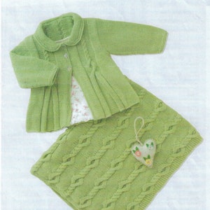 PDF Instant Download Knitting Pattern *Baby Girl&#39;s Matinee Coat & Blanket* 4ply Weight Yarn