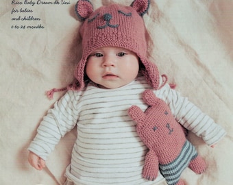 PDF Instant Download Crochet Pattern *Baby Knitted Hat And Crochet Teddybear* DK Yarn