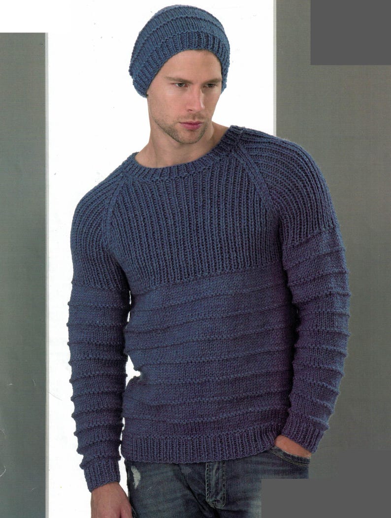 PDF Instant Download Knitting Pattern *man's Textured Sweater and Hat ...