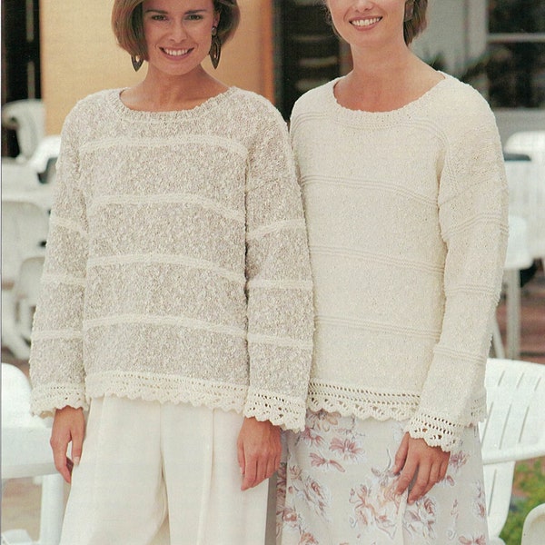 PDF Instant Download Knitting Pattern *Lady's Cotton Boucle Sweater* DK Weight Yarn