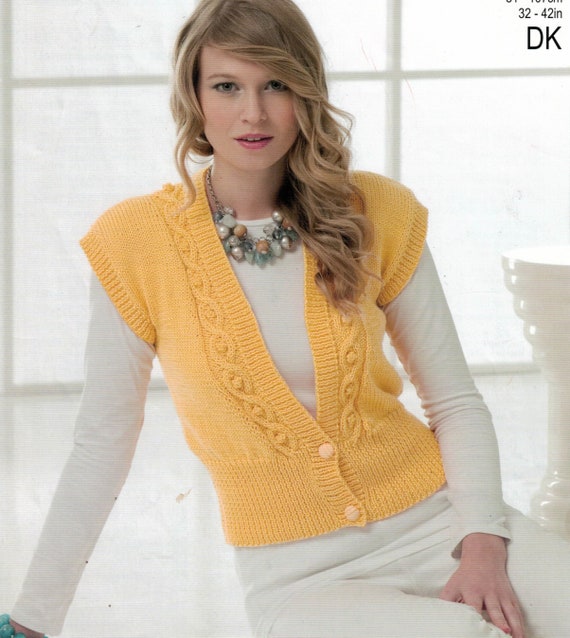 Patrón de tejido en PDF con descarga instantánea *Chaleco de manga corta  con trenzas* DK Yarn