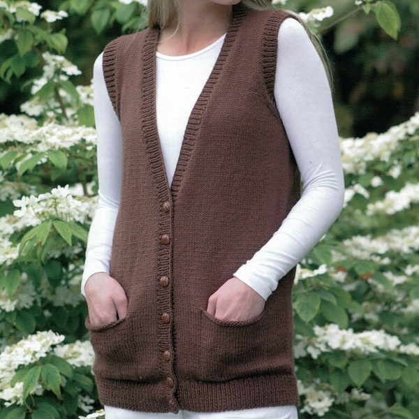 PDF Instant Download Knitting Pattern *Ladies' Waistcoat And Cardigan With Pockets* DK Yarn