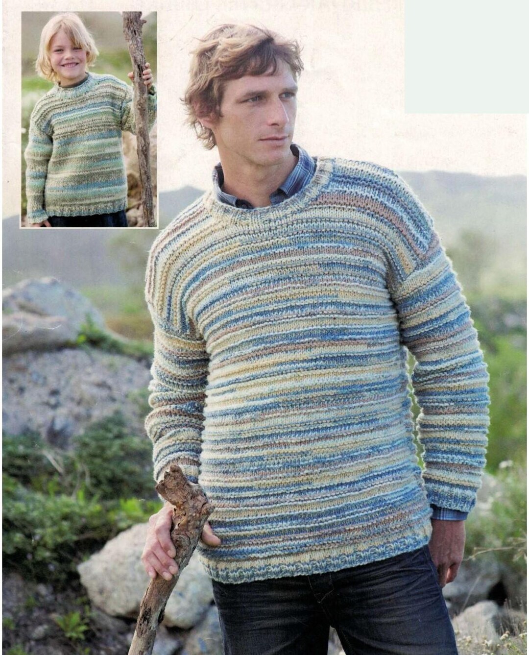 PDF Instant Download Knitting Pattern *man and Boy's Easy Knit Sweater ...
