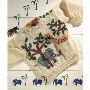 PDF Instant Download Knitting Pattern *Child's Sweater & Giraffe Toy* Patons 4966