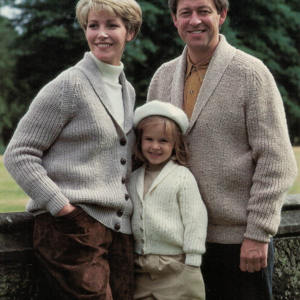 PDF Instant Download Knitting Pattern *Fisherman's Rib Family DK Cardigans* Hayfield 00624