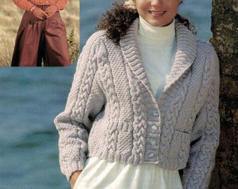 PDF Instant Download Knitting Pattern *Ladies Cropped Cabled Aran Jacket* Wendy 3636