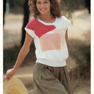 PDF Instant Download Knitting Pattern *Lady&#39;s Cotton DK Summer Tee Top* Hayfield 00425