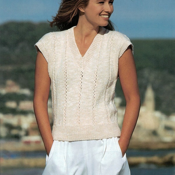 PDF Instant Download Knitting Pattern *Lady's Cap Sleeve V Neck Top* DK Yarn
