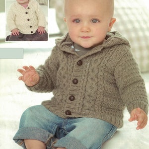 PDF Instant Download Knitting Pattern *Baby DK Cabled Round Neck Jacket & Hooded Jacket* Sirdar 1887