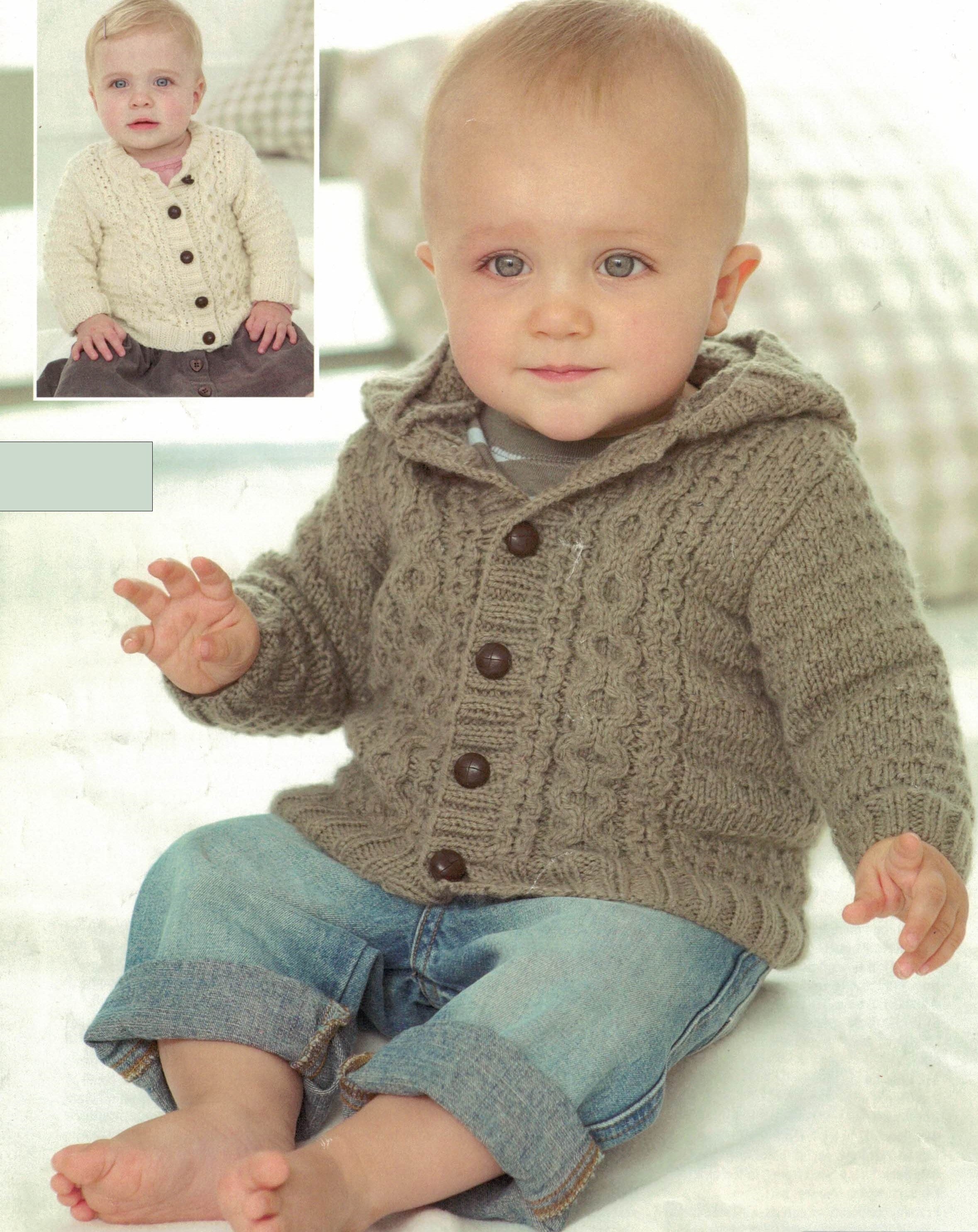 PDF Instant Download Knitting Pattern baby DK Cabled Round Neck Jacket ...